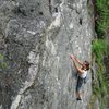 Suzanne Knower climbing the lower part of the route. Photo by her big brother. 