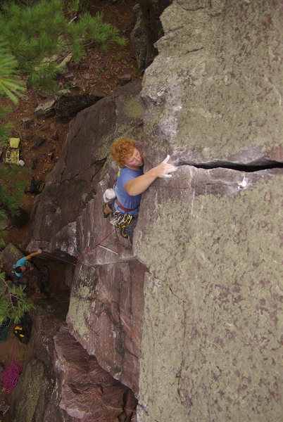 Roger's Roof. Ted Kryzer at the crux. August '08.