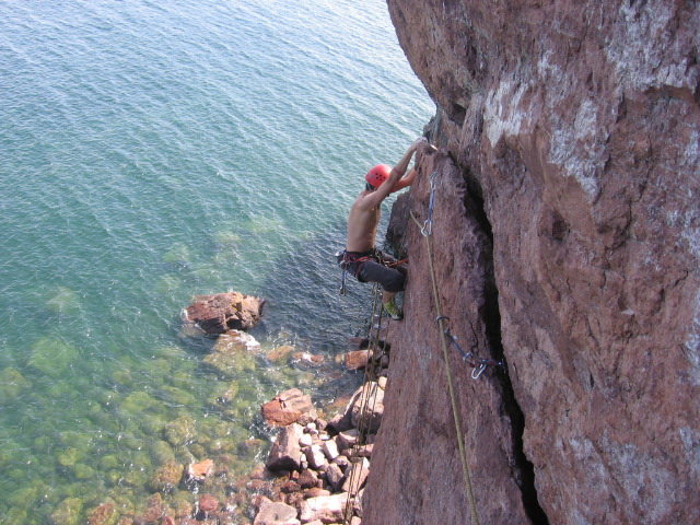 Chris Deulen on the second pitch traverse.