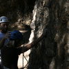 My husband checking my helmet before starting to climb