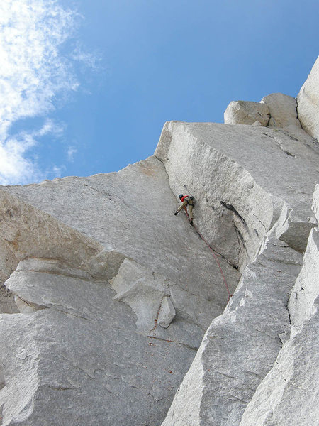 Matt Lloyd just before the tips layback/stem fest crux.<br>
Photo: Dane Hyer-Peterson 