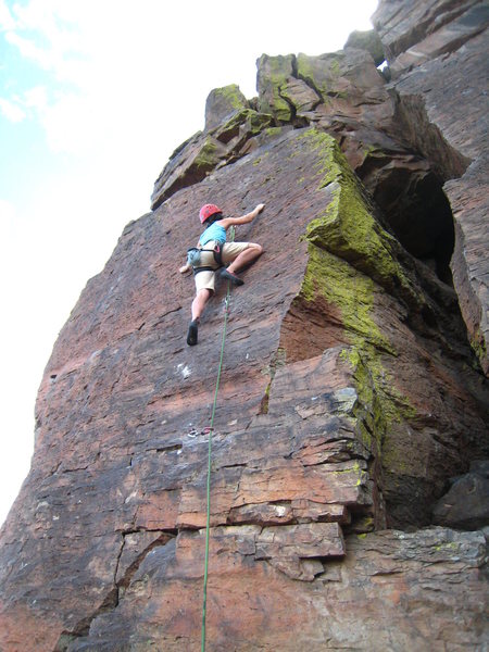 Climbing through the thinnest part of the route. 