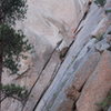 Pitch one and 2 are visible the belay for pitch 1 is marked to help with confusion.  We belayed just above what should be the crux of P2. Oops.