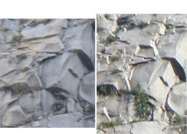 Right Photo...before June 2008 rockfall<br>
Left Photo...After rockfall