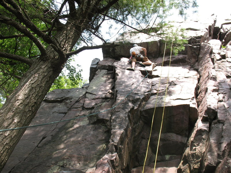 John K leading Roger's Roof. Right before the crux overhang.