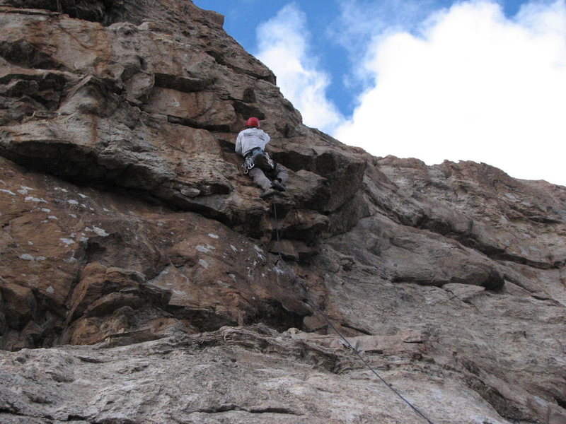 Tony Horness on the steep pumpy section entering the crux on his FA!