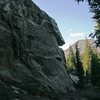 The crag at McLeod Lake with Mammoth Mountain in the background