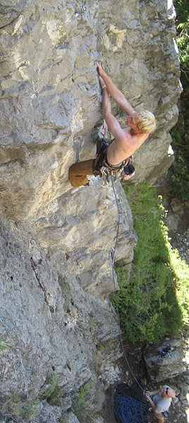 Jonny Wilson taming the crux of Chupacabra (5.10a) at The Wild.