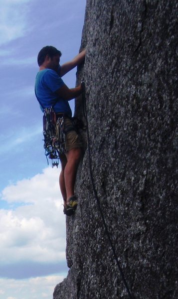 Jon leading the hand crack at the top of Jack be Nimble 