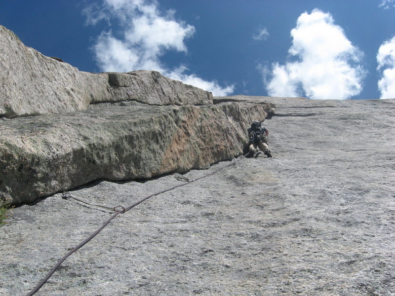 This is Ben Doyle leading the seventh pitch, one of the best pitches on the route.