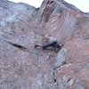 Chris Deulen 10 ft before the crux on Hidden Treasure.