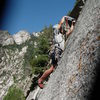 The Pres drilling on lead for First Ascent of AY OH!<br>
