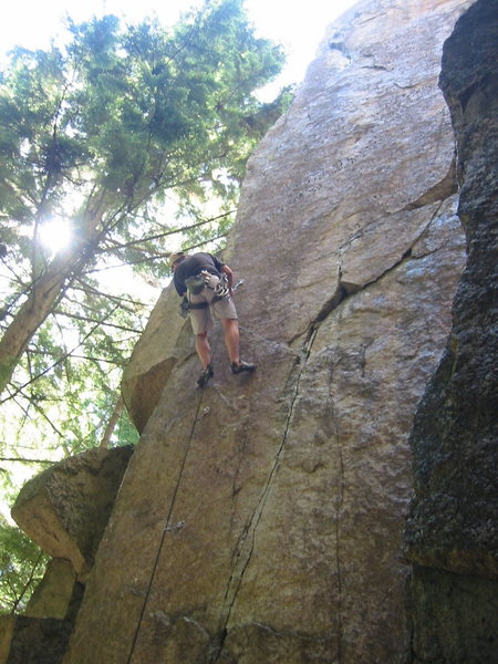 Brad working out the moves on Cliptomaniac.  The route continues out of the frame.  Sorry about posting a picture of you hanging, Brad, but this shot shows the route better than any other I took...