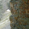 Climbers on the Petit Grepon.  Photo taken from the Southwest Corner of the Saber.  Aug 31st.  2008.