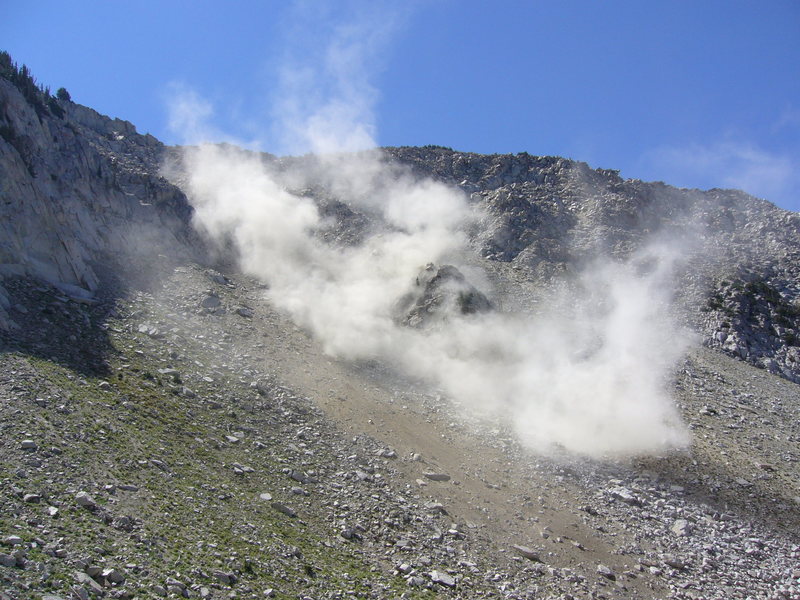 The aftermath of some huge rockfall from the steep talus of the Big Willow Cirque.  Beware before attempting to scramble up this.  The rocks were bigger than our tent!