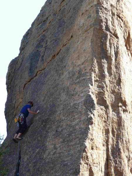 Lost Time just above the chimney/flake system, and just below the first horizontal crack.