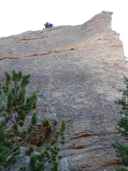 This photo shows most of the route except for the lower portion of the chimney/flake system.