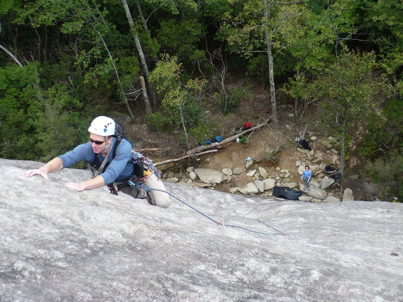 Mike, with Brenna belaying, on the first pitch of the Nose, LG, NC.