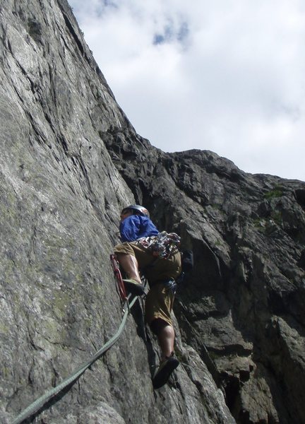 Jeff Buhl easing his way up a Swiss slab.  Gneiss!