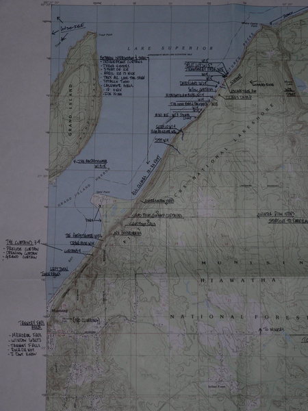 An older map of mine that shows the ice climbs from Sand Point area to Miners Castle, map updated winter 2006/07