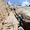 Phil Wortman Leading the crux pitch.