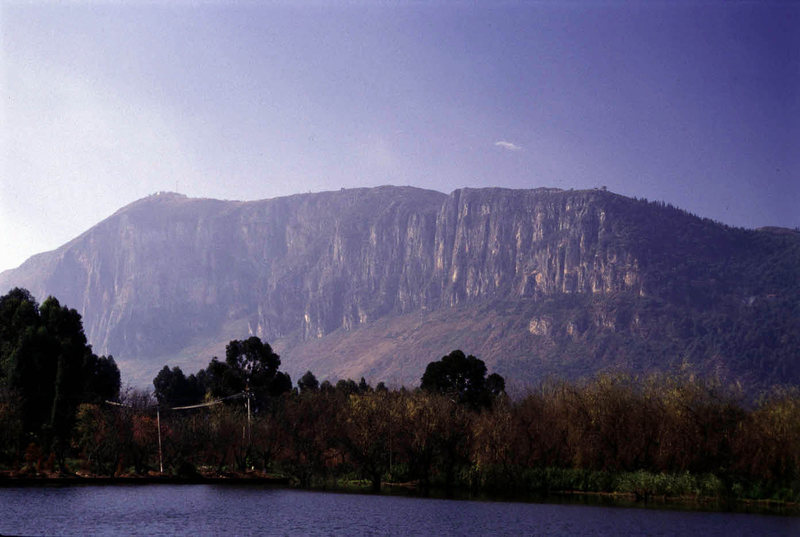 The Western Hills (Xi Shan) across Dian Lake, southwest of Kunming, Yunnan's provincial capital.