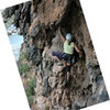 Climbing on a free-hanging stalactite, Cobra, Weeping Wall.