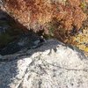 Jamie McNeill on FA of Black Arch Arete, Black Arches Wall, Crane Mtn.;<br>
15th October, 2008