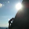 Alysia climbs Cornerstone 5.5; Summit Prows of Crane Mtn. - Photo by [[Jamie McNeill]]http://www.jamiemcneill.com/