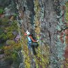 Lisa high on The Proposal at the first bolt.  Wonderful fall weather.