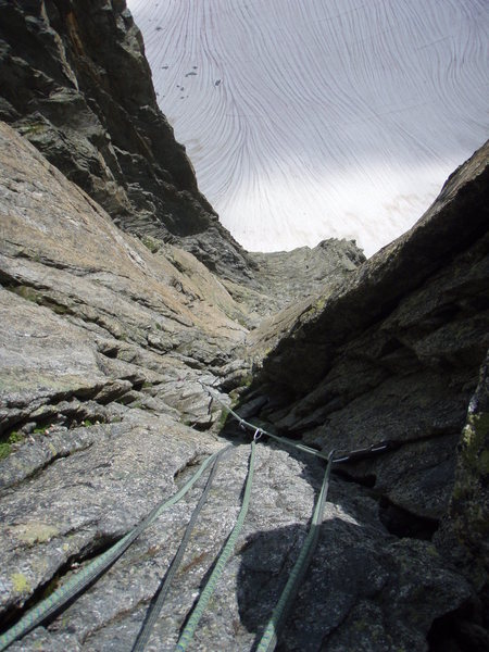 The view back down the route from the final anchor.