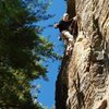 Ben high up on the uber-pumpy 'warmup' Centerfire, 11c. That's about how I felt in the same spot. October '08.