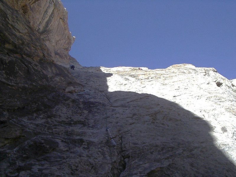 Paul on first pitch.Stella Adams on Arrowhead up to the right.. Photo Pat Moe