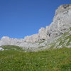 The multi-pitch sectors of Sanetsch to the left of the descent gully.