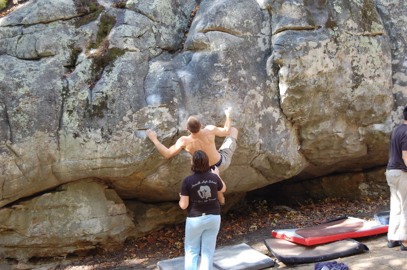 My son Bradley throwing the crux move.