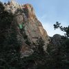 Bear Mountain Picnic Massacre (Original 5.8), The Legs, Questa Dome, NM.  Sorry I couldn't frame in the beginning of Pitch 1.