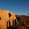 Jeffy past the crux on Turnbuckle (V1), Joshua Tree NP