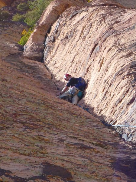 Myself leading the corner crack on "Comeback Corner". We climbed this accidentally thinking we were doing P.5 of "Hot Flash". You're able to traverse back onto HF after another short pitch towards the right.