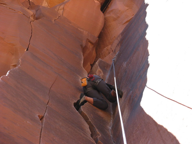 Deb handling the top section (best NOT to get sucked into that crack on the left face).