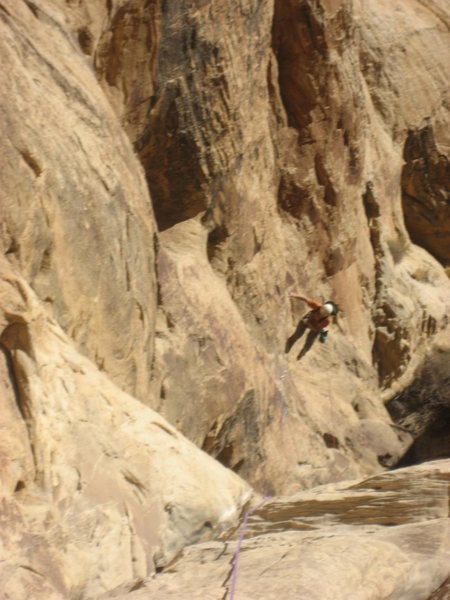 Ben taking a fall...on the second pitch.Photo taken from FA of Goliath's Groove photo Paul Ross 