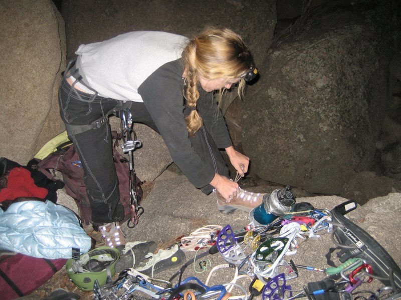 ...After rapping off of Cragaholic's Dream in the twilight, getting the rope stuck, and belaying while Aleix rescued the rope from a mystery chimney. The hike out was somewhat gnarly in the dark. Great route!