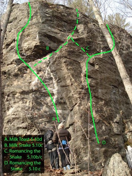 a map of the middle buttress of 5.8 crag...