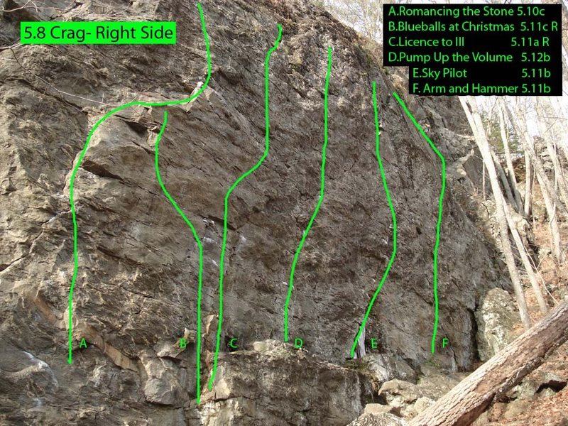 A map of the right (harder) side of 5.8 Crag...