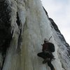 Nearing the top of the crux pillar.  Photo by Dan Wilkinson