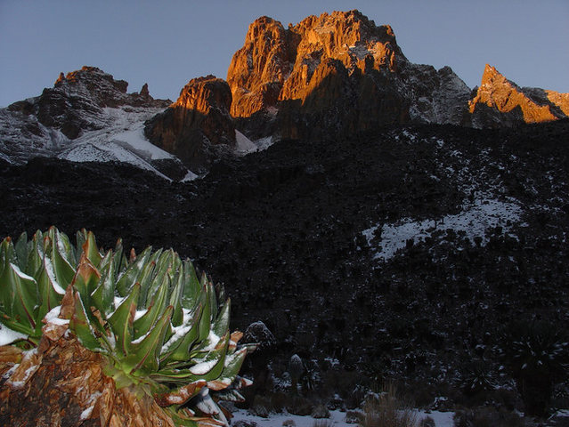 Mount Kenya (Batian) from Shipton's Camp in an unseasonably snowy September 2004.