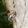 Barnburner Crack before the bolts. This photo is from September of 1988. The belayer is non other than Jim Blakely. As much as I'd like to say I on-sighted this thing, I can't, I'm sure that I had top roped it at least a hundred times. To walk up to this crack and on- sight it would be really cool. I lost that chance over two decades ago. At the time I figured this was the 4th or 5th lead of the climb. Good thing I wasn't wearing lycra. Bob Bickford December 2008