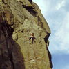 Bob Horan on 1st, trad ascent of Hands of Destiny.