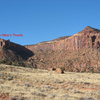 The upper canyon, with the Thumb labeled, as seen from where the road deteriorates and it's recommended that you park. 