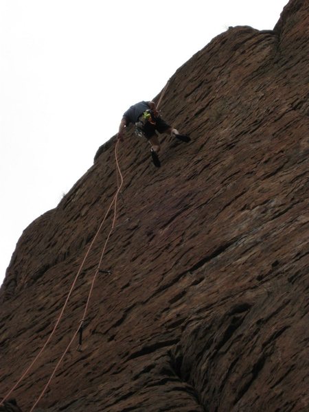 Alex rappelling from the top of Centerpiece (photo by Sherrie).