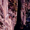 Jerry Moffat on repeat ascent of  Psycho Roof's new, harder, Jim Collin's version. Photo: Bob Horan Collection.